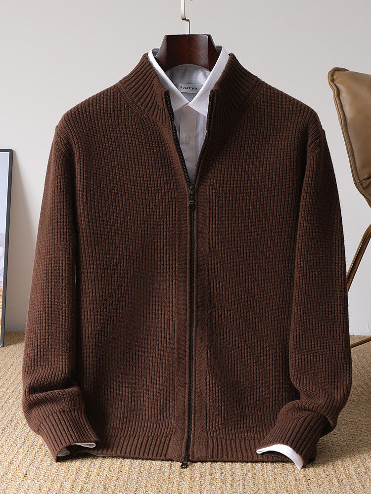 Men's 100% Wool Stand Collar Zip Cardigan teemdrop