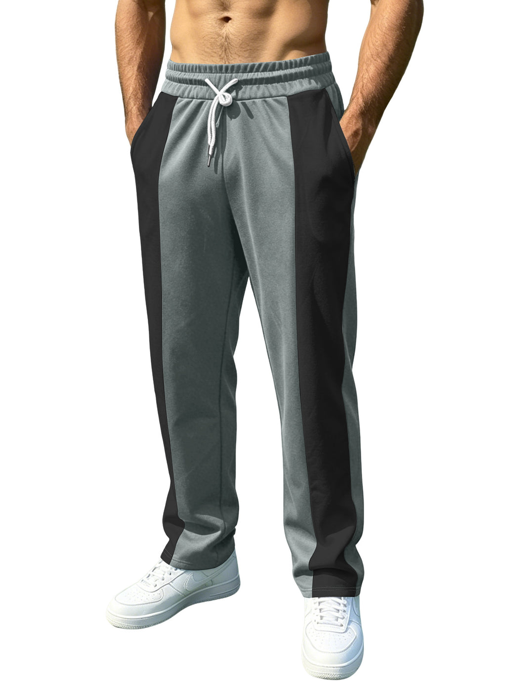 Men's striped color-patched pants for casual wear