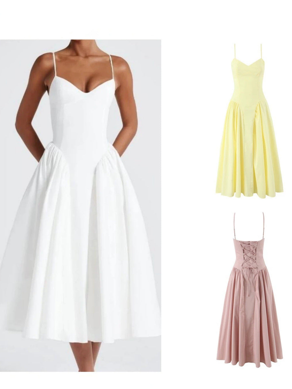 French Style Strappy Smocked Waist Dress