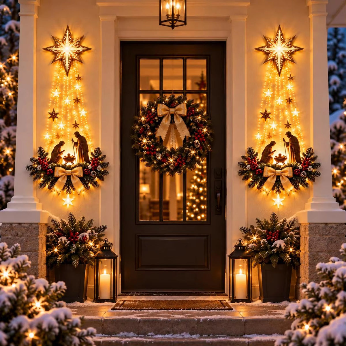 LED Lighted Christmas Tree Wall Hanging Decoration with Wreath Door Ornament teemdrop