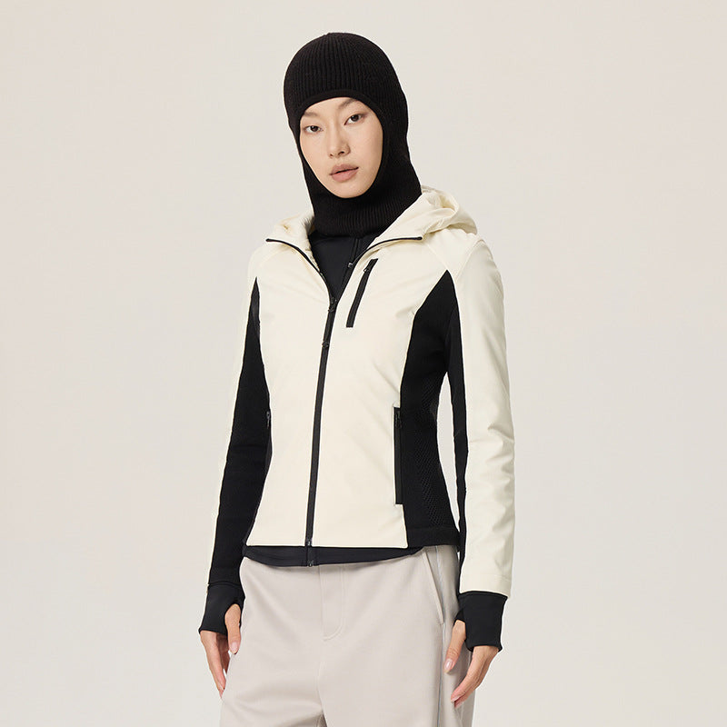 Women's Merino Wool Blend Goose Down Stand Collar Slim Fit Jacket teemdrop