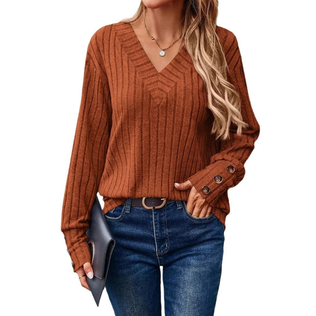 Women's long sleeve V-neck shirt teemdrop