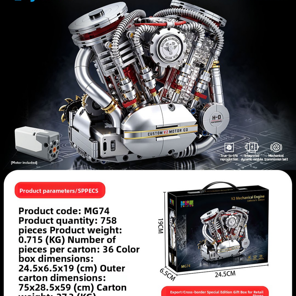 V8 Engine Model Mechanical Electric Building Toy