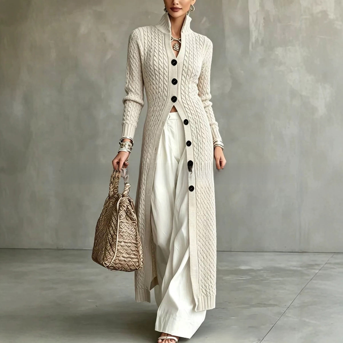 Women's Twist Pattern Stand Collar Long Sleeve Sweater teemdrop