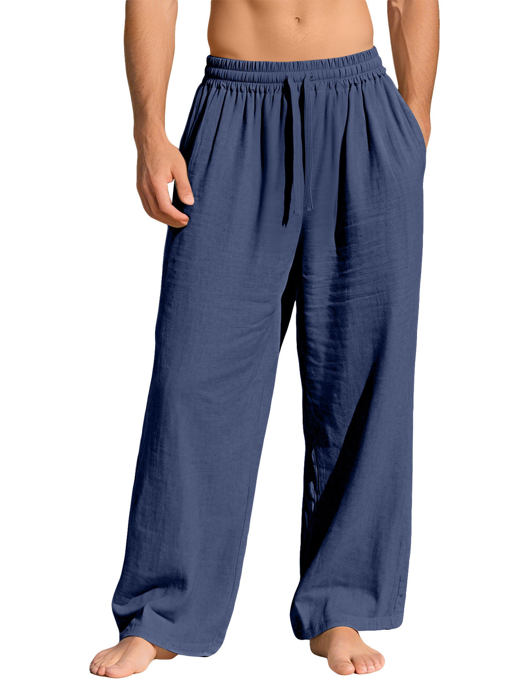Men's Linen Loose Fit Casual Drawstring Pants with Pockets teemdrop