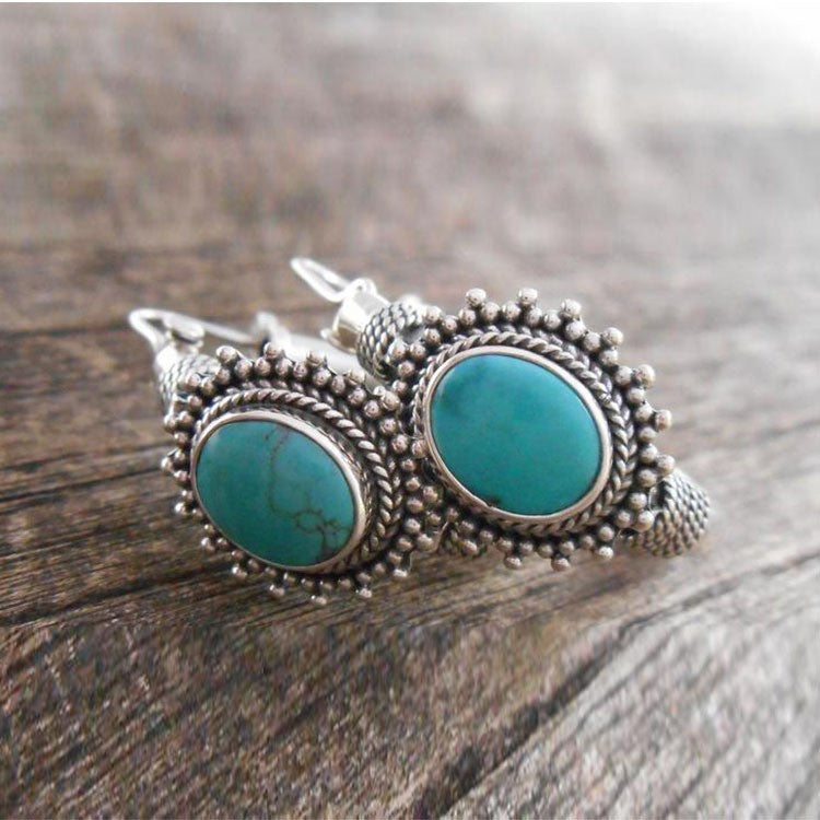 Retro Turquoise Oval Earrings