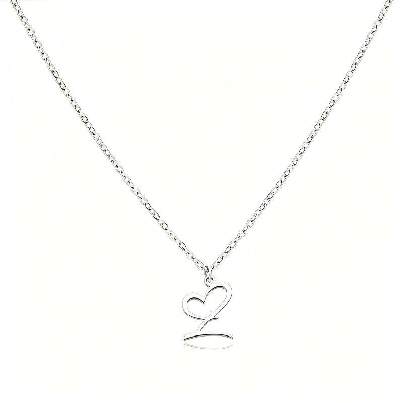 Stainless Steel Heart Initial Letter Pendant Necklace for Women