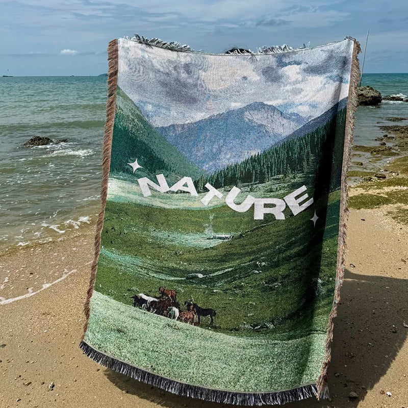 Jacquard Woven Landscape Throw Blanket
