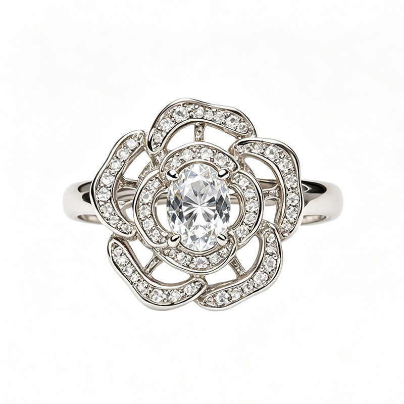 Silver Natural Birthstone Flower Vintage Adjustable Ring