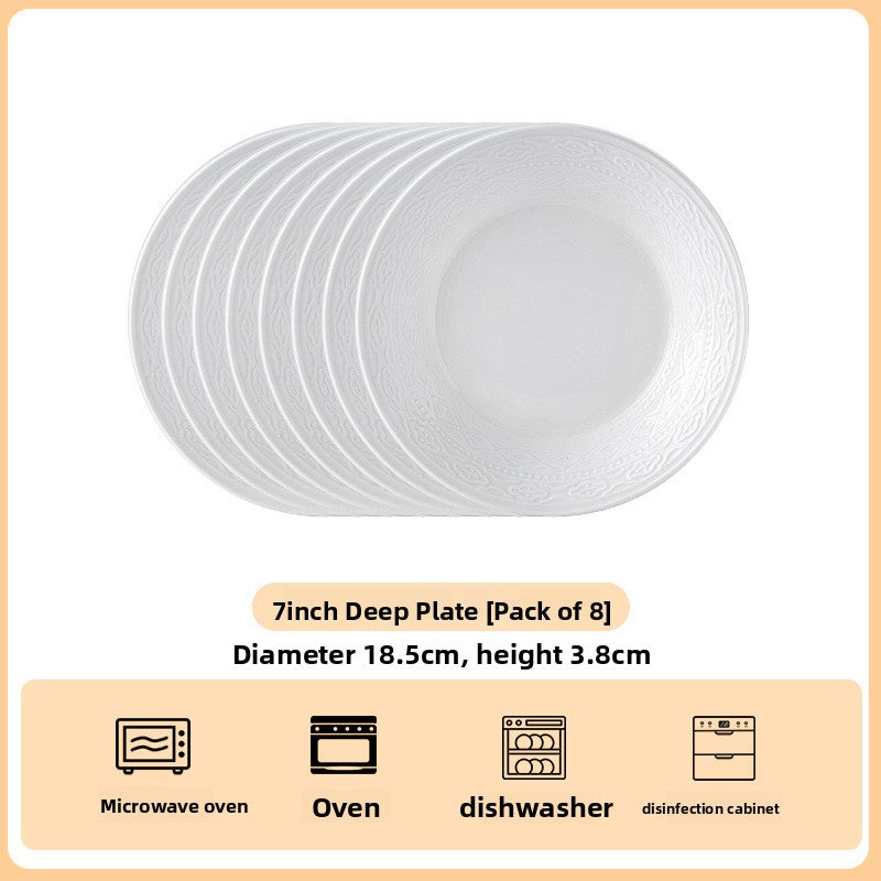 High Relief Porcelain Dinner Plate Bohemian Style Deep Round Serving Dish