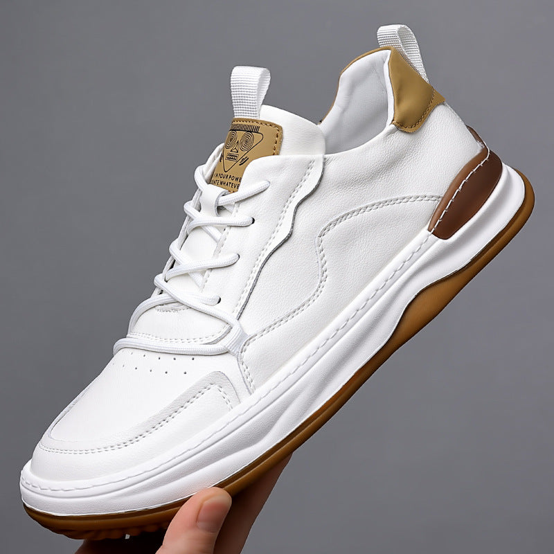 Men's Casual Genuine Cowhide Breathable Lace-Up Flat Board Shoes teemdrop