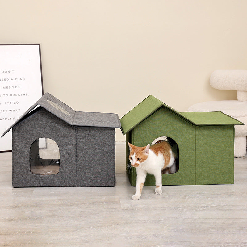 Outdoor waterproof foldable cat house villa teemdrop
