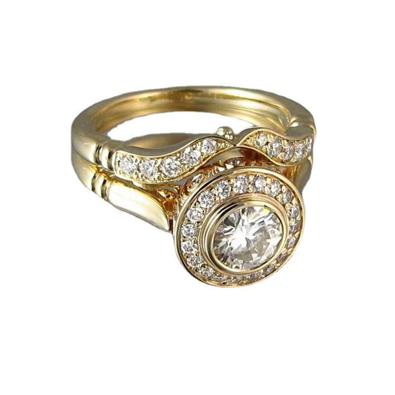 Gold Geometric Zirconia Ring Light Luxury Unisex Hand Jewelry