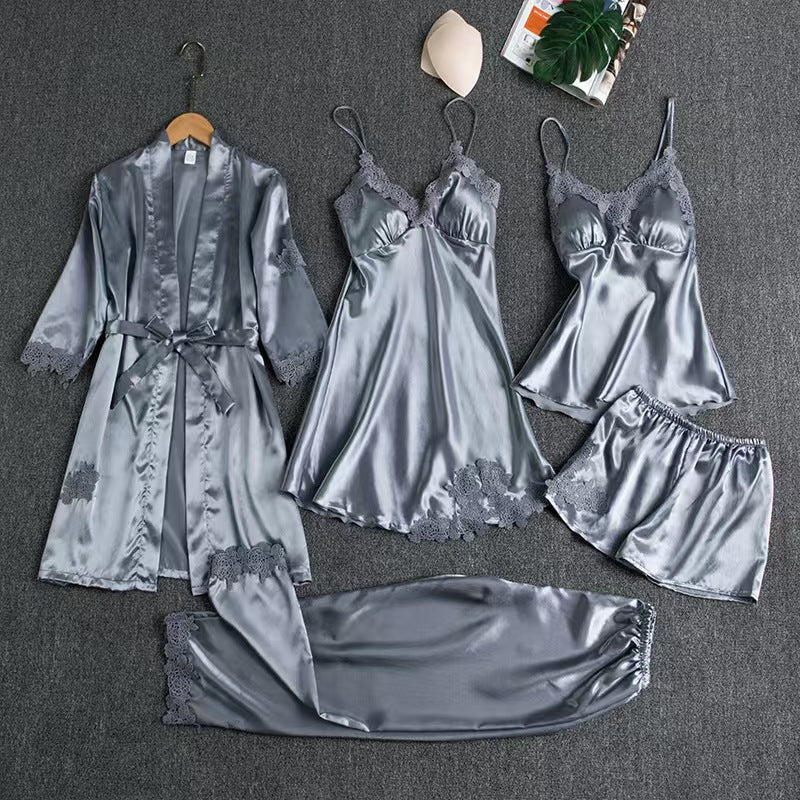 Pajamas Women's Summer Ice Silk Sexy Hot Home Clothes Spring and Autumn Long Sleeve