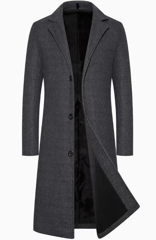 Mens Long Slim Fit British Style Trench Coat Solid Color Lapel Single Breasted teemdrop