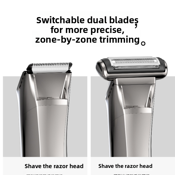 Unisex Cordless Electric Shaver and Trimmer, Dual-Head Design for Full Body and Private Area Grooming, Wet and Dry Use