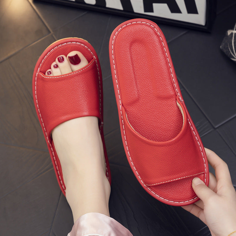 Men Women Genuine Leather Household Non-Slip Summer Breathable Slippers teemdrop