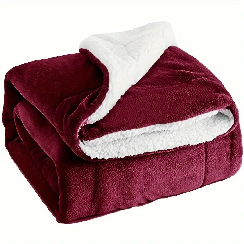 Double-Sided Plush Sherpa Fleece Blanket Thick Warm Solid Color Soft Throw