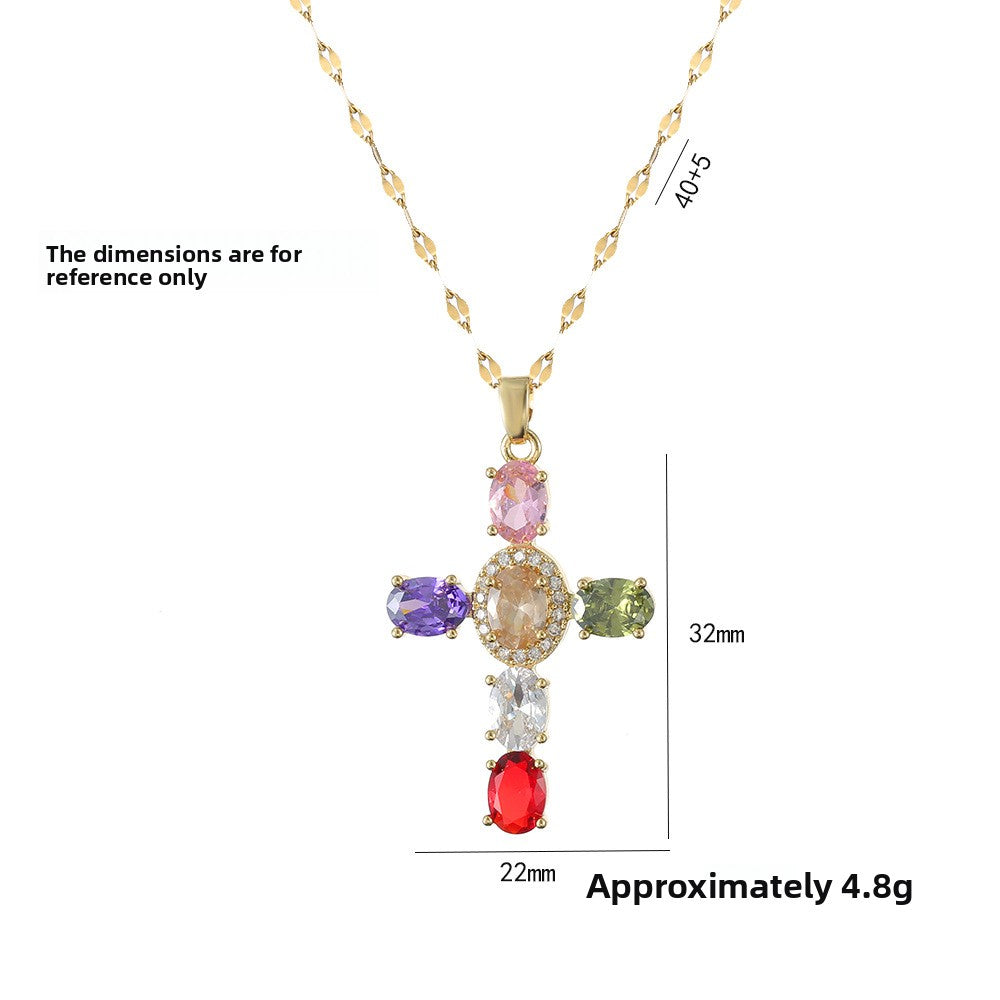 Women's Retro Cross Pendant Titanium Steel Lip Chain Necklace