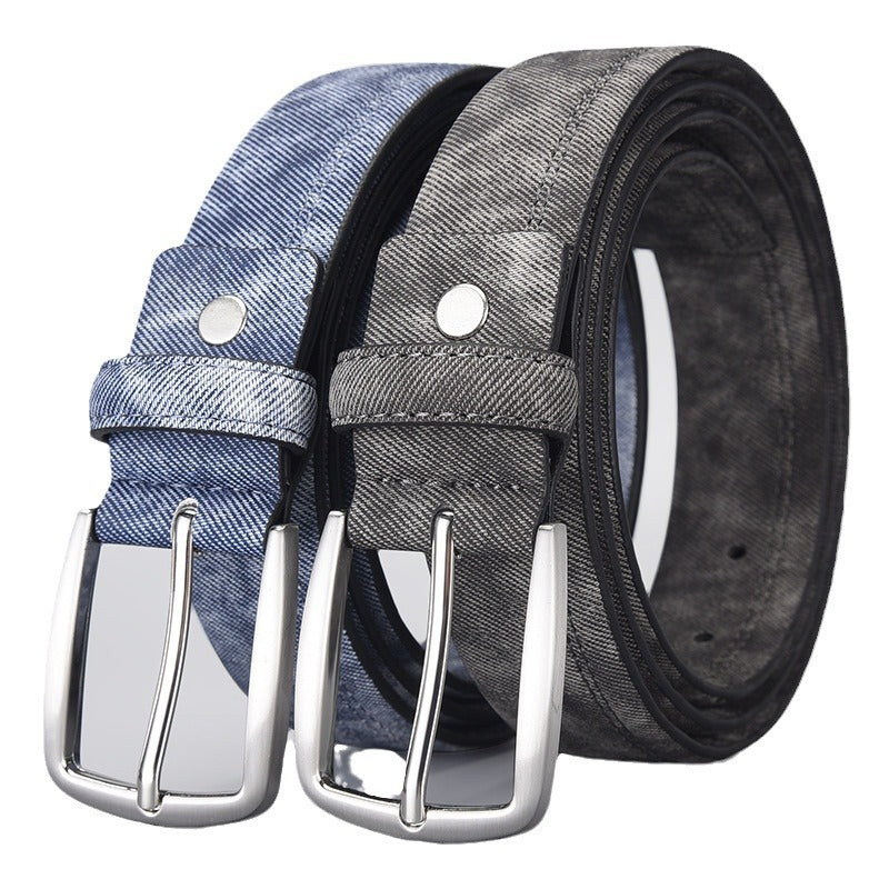Men's PU Leather Belt with Creative Denim Pattern and Pin Buckle teemdrop