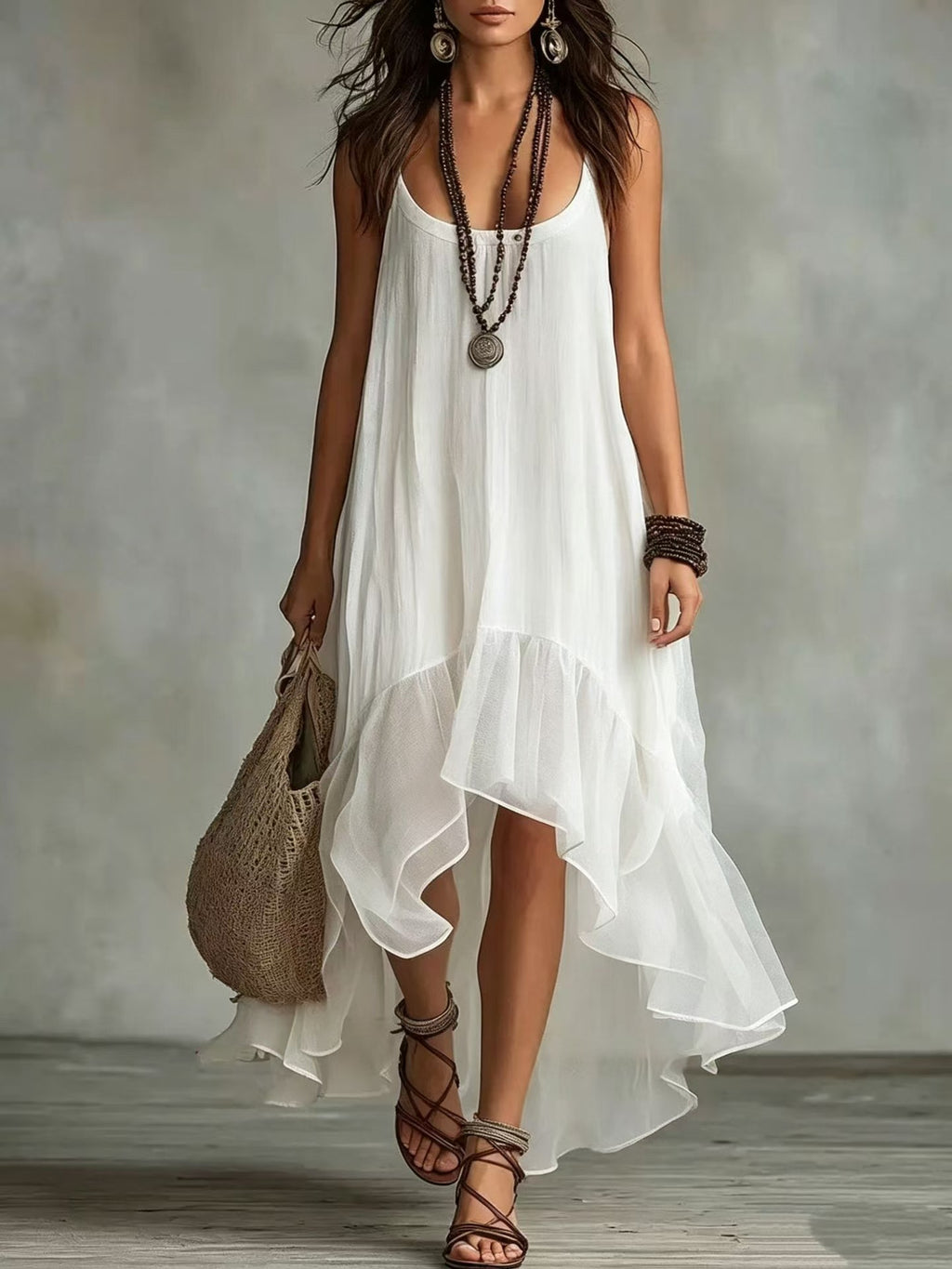 Strap-neck U-neck dress teemdrop