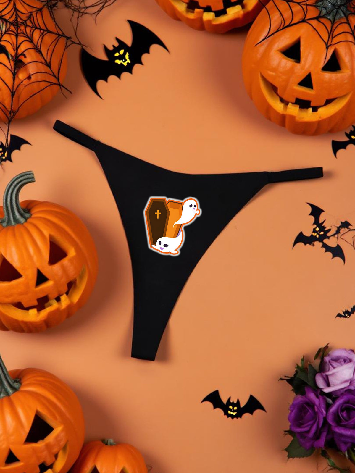 Halloween Printed Ladies Thong V-Shape Waist Quick-Dry