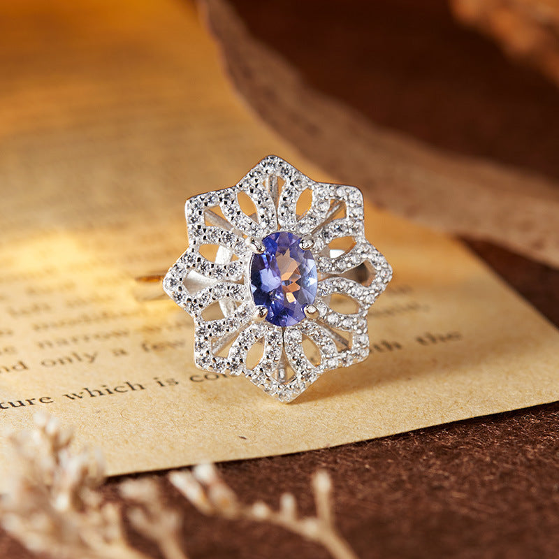 S925 sterling silver natural colored gemstone ring