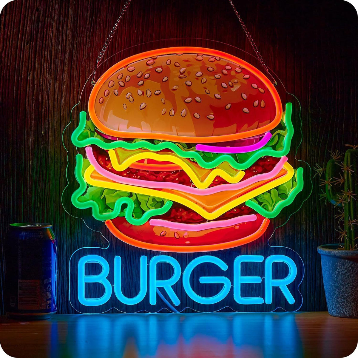 LED Neon Light Hamburger Fries Sushi Shape Sign for Home Bar Decoration
