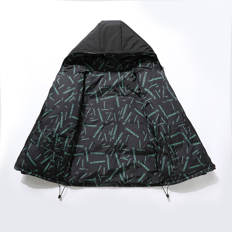 Men Reversible Thickened Winter Cotton Coat Hooded Zipper Jacket teemdrop