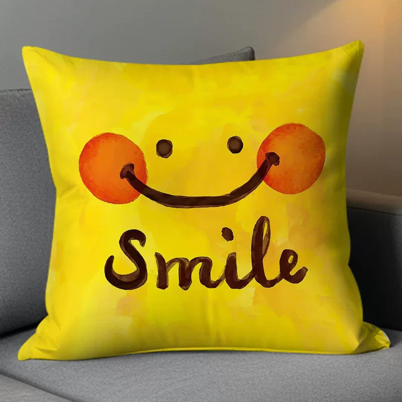 Cute Smiling Face Double-Sided Plush Throw Pillow Cover with Insert teemdrop