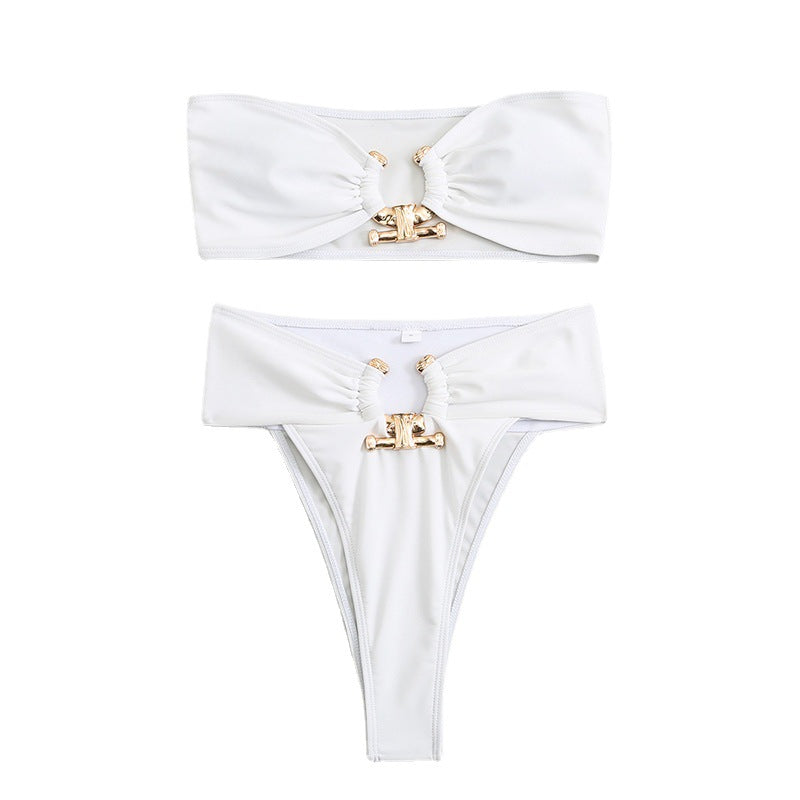 Women's Cut Out High Waist Strapless Two-Piece Swimsuit Bikini Set teemdrop