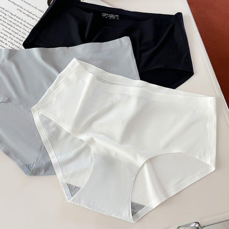 Women Seamless Ice Silk Breathable Mid-Waist Triangle Panties