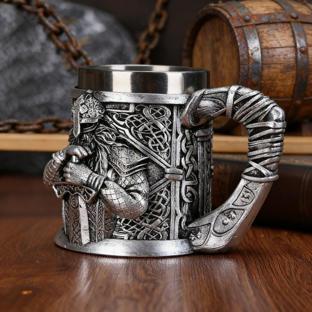 Vintage Viking Warrior 3D Relief Resin Beer Mug with Stainless Steel Inner Liner Retro Drinking Cup Holiday Gift teemdrop