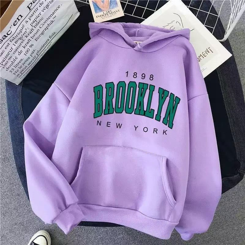 Women's Fleece Lined Hooded Sweatshirt Letter Print Long Sleeve Loose Fit Pullover