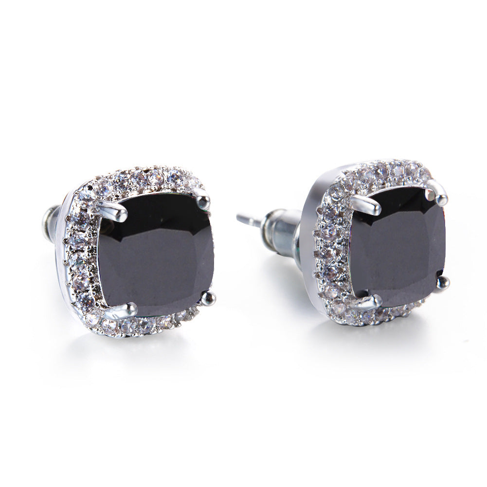 Geometric Full Diamond Zircon Earrings for Women Electroplated Copper Studs