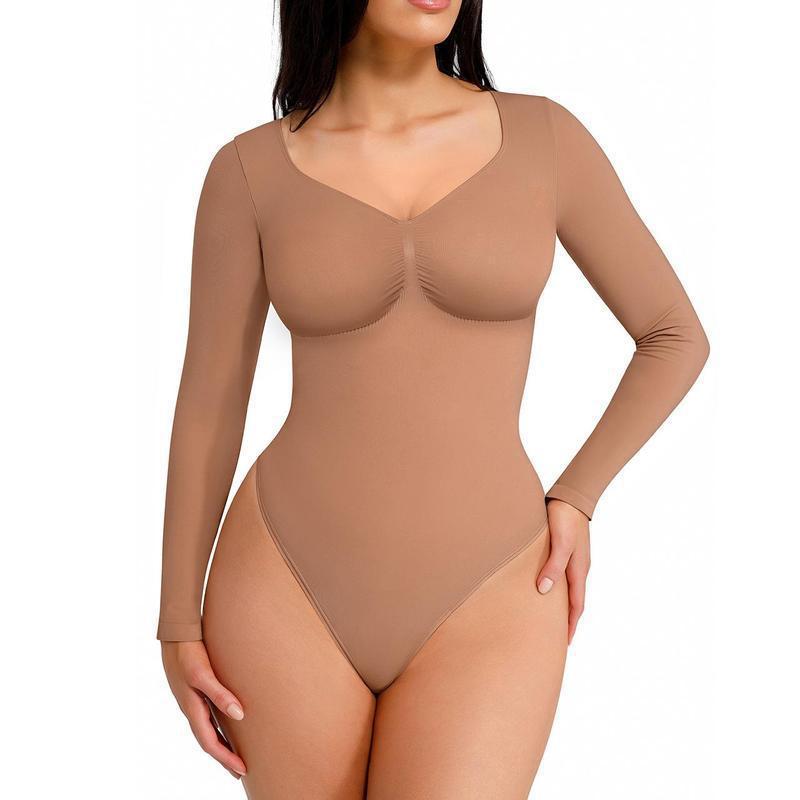 Women's seamless long-sleeved shaping tight-fitting one-piece dress teemdrop