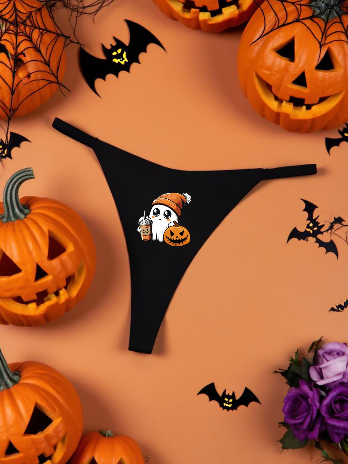 Halloween Printed Ladies Thong V-Shape Waist Quick-Dry