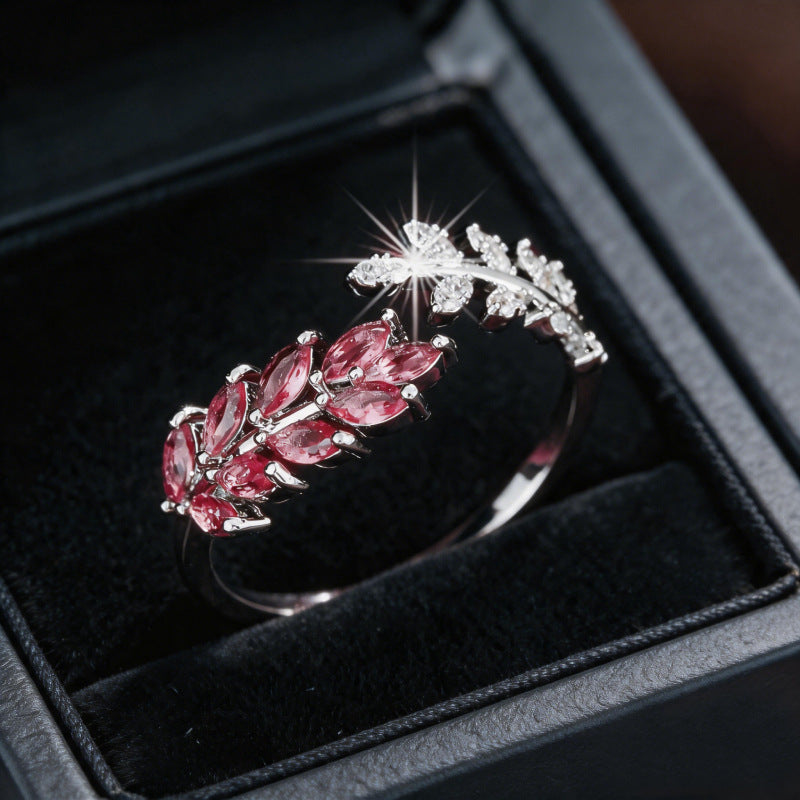 Fashion Creative Design Leaf and Wheat Ear Open Ring, Exquisite Light Luxury Everyday Versatile Casual Accessory