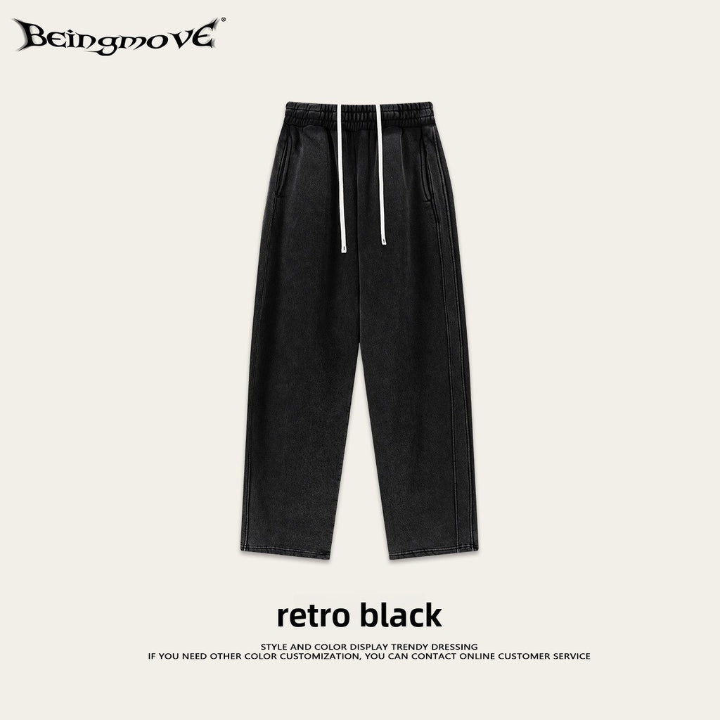 Retro Washed 400g Fleece Lined Curved Cut Straight Leg Sweatpants for Men teemdrop