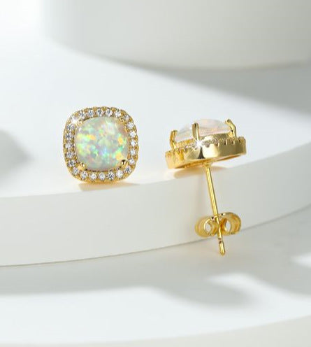 Geometric Full Diamond Zircon Earrings for Women Electroplated Copper Studs