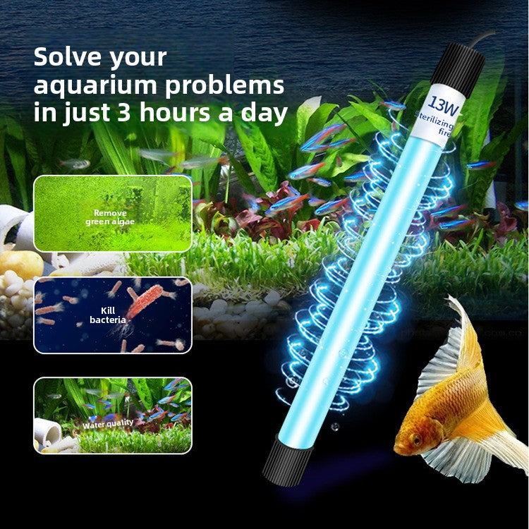 Submersible UVC Aquarium Sterilization Lamp with Timer for Fish Tank Algae Control and Clear Water teemdrop