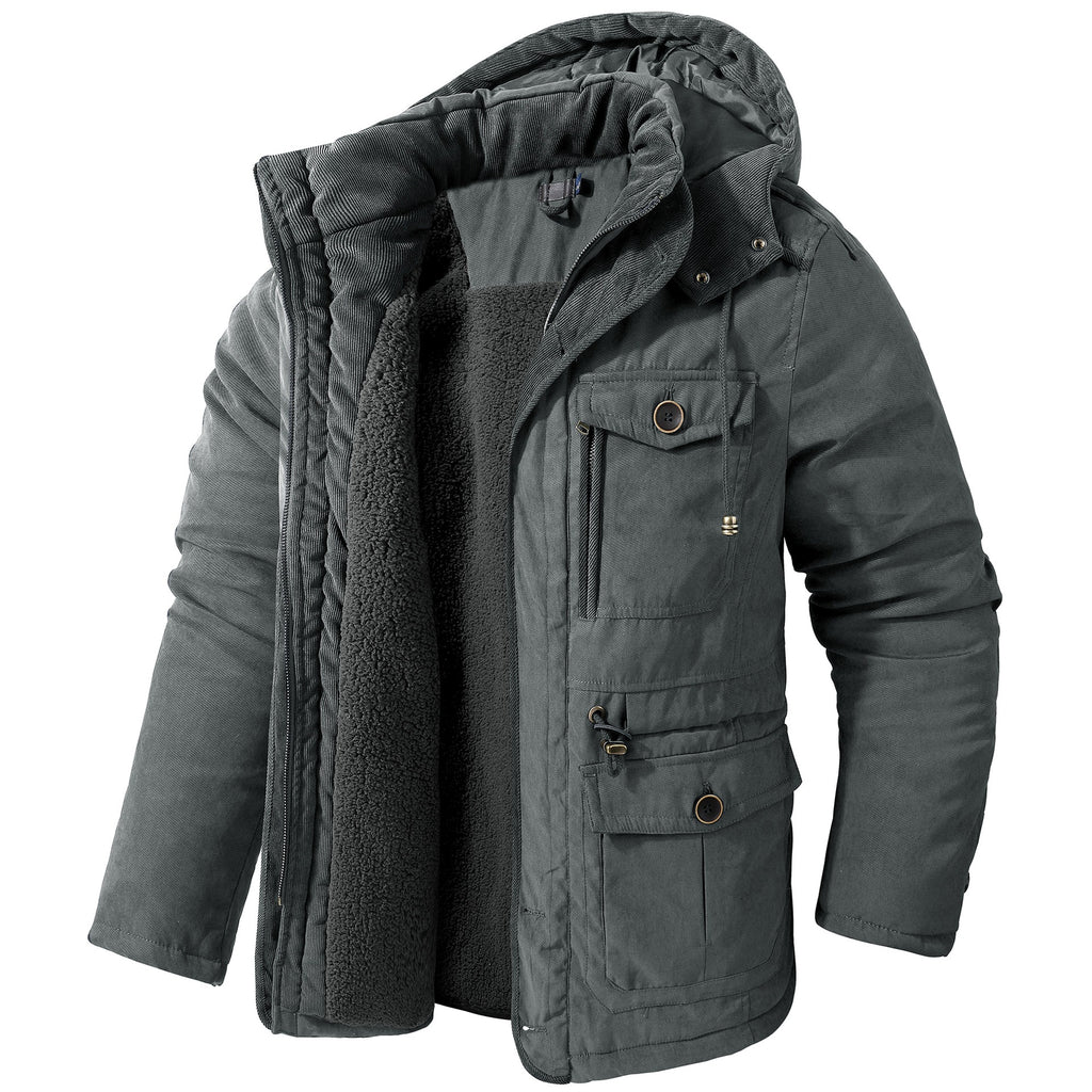 Men's Lambswool Blend Hooded Vest Thickened Multi-Pocket Sleeveless Jacket