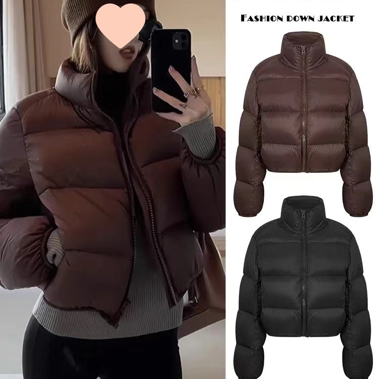 Womens Short Stand Collar Cotton Padded Jacket Wool Fur Fill teemdrop
