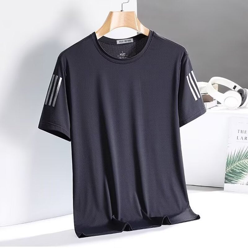 Men's Ice Silk Short Sleeve T-Shirt Quick Dry Breathable Loose Fit Summer Top teemdrop