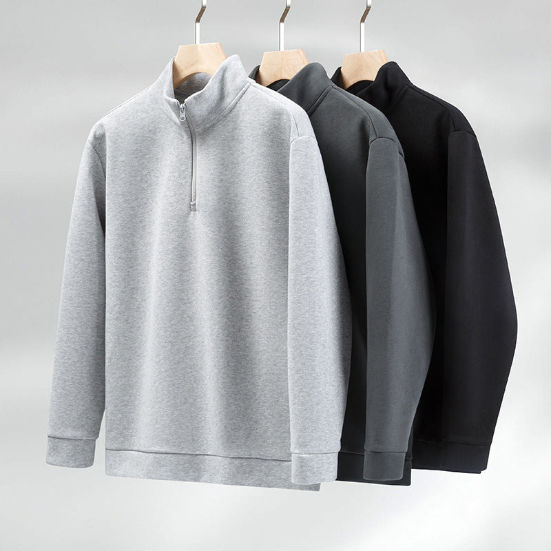 Men's Autumn and Winter Solid Color Stand Collar Pullover