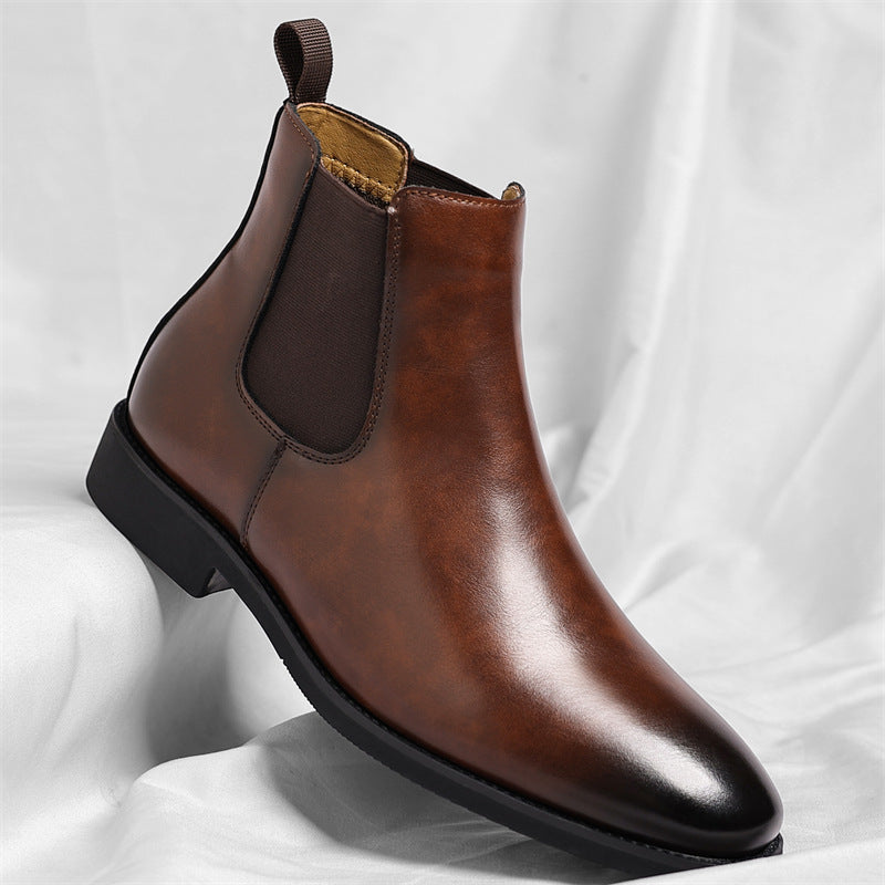 High-top cowhide ankle boots, Chelsea style teemdrop