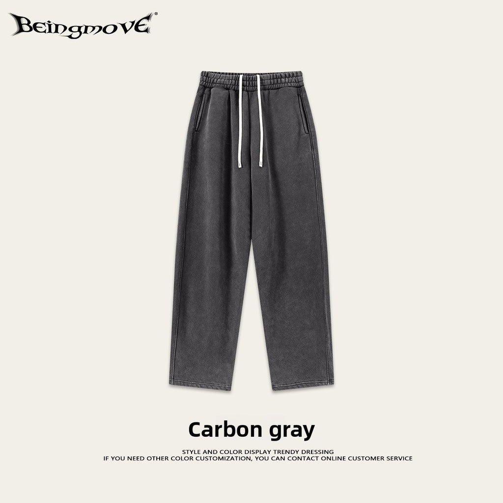 Retro Washed 400g Fleece Lined Curved Cut Straight Leg Sweatpants for Men teemdrop