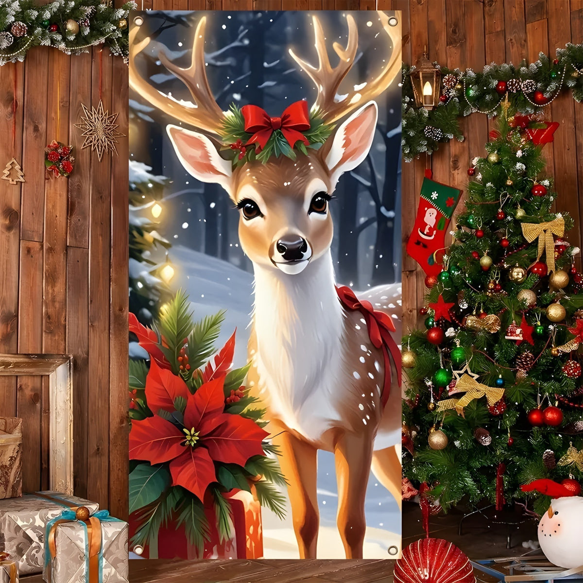 Christmas Santa Claus Polyester Door Cover Decoration 90x180cm teemdrop