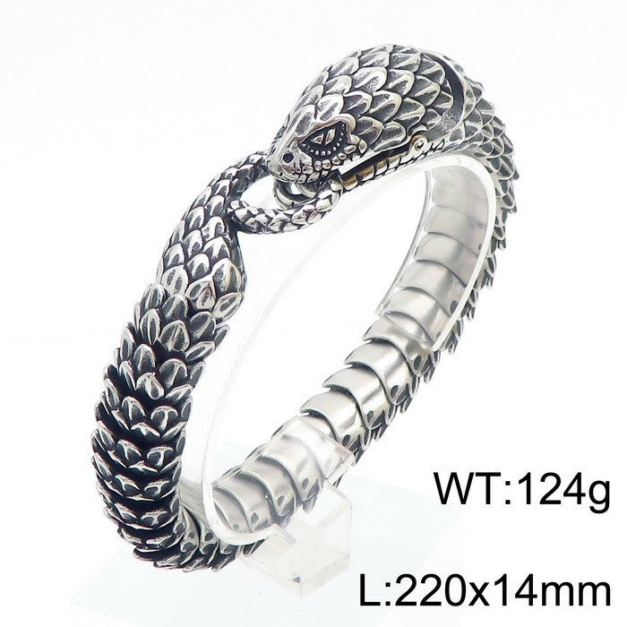 Men's Vintage Snake Head Titanium Steel Punk Bracelet