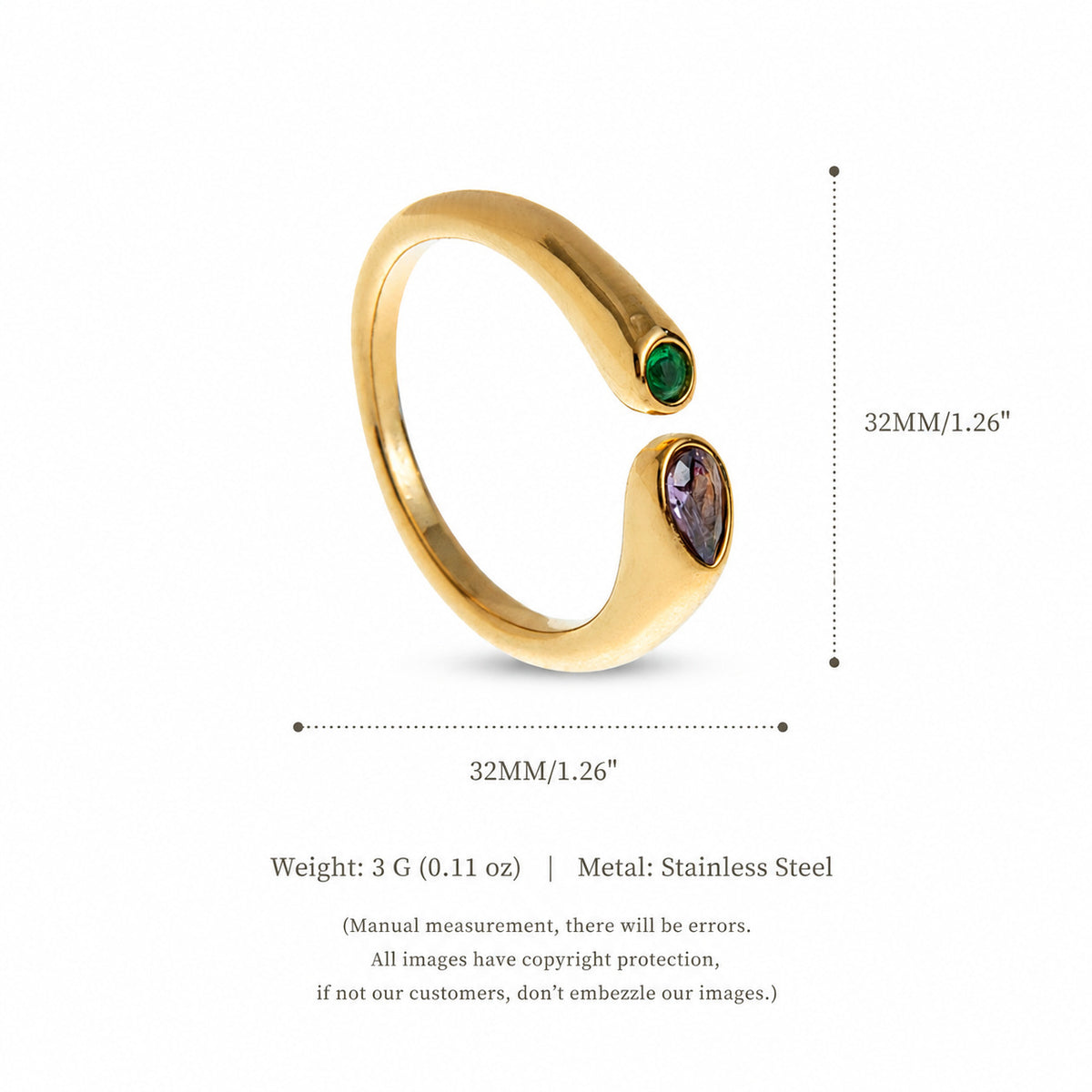 Plated Titanium Steel Adjustable Birthstone Ring Unisex Geometric Retro Jewelry teemdrop